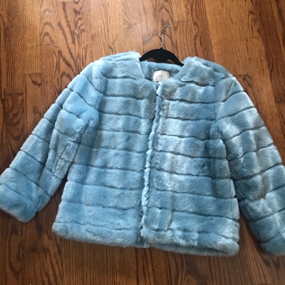 The Loft blue faux fur jacket NWT size PM - Picture 1 of 7
